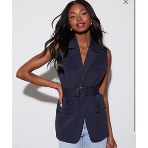 VICI Olia Navy Belted Blazer Vest Jacket Top Size XS